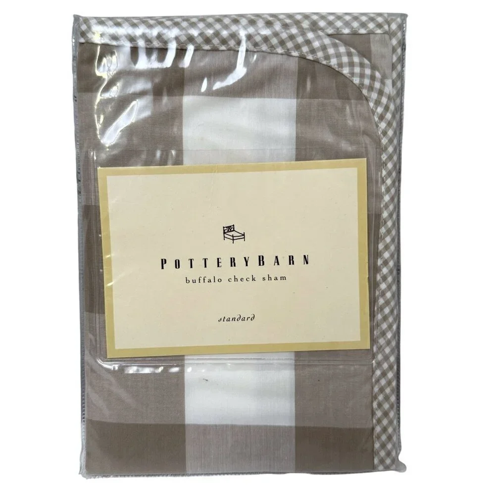 POTTERY BARN Buffalo Check Sham Beige Cotton One Pillowcase NWT